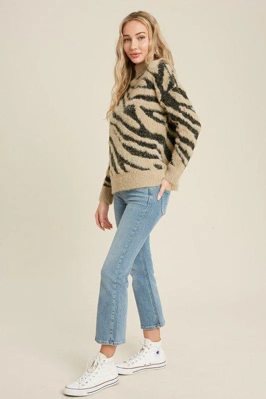 Fuzzy Pullover Zebra Sweater