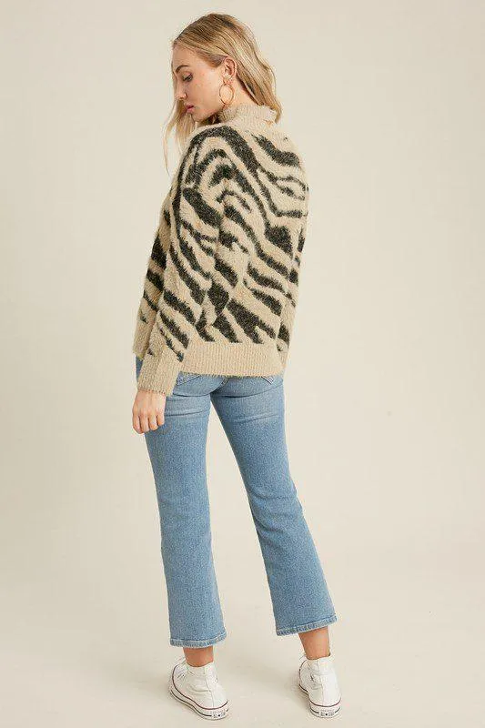 Fuzzy Pullover Zebra Sweater