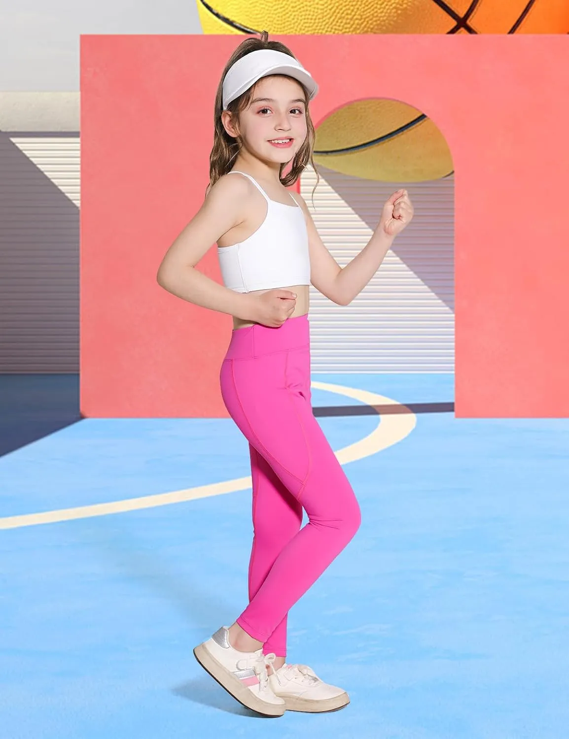 Girls Yoga Leggings Running Girl Athletic Leggings with Pocket High Waist Dance Workout Yoga Pants 5-14Y