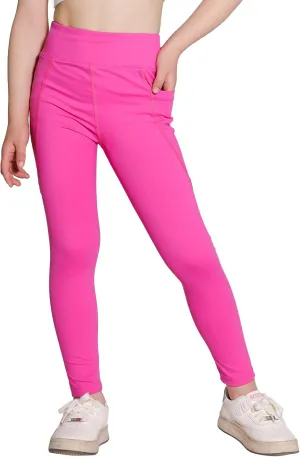 Girls Yoga Leggings Running Girl Athletic Leggings with Pocket High Waist Dance Workout Yoga Pants 5-14Y