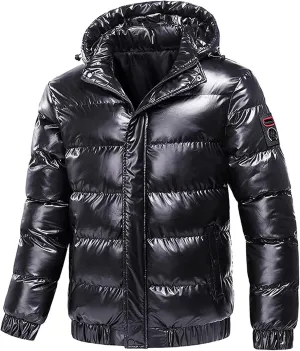 Glossy Puffer Jacket Men Quilted Insulated Jacket Zip up Padded Coat Warm Down Jacket Casual Winter Jacket Outwear