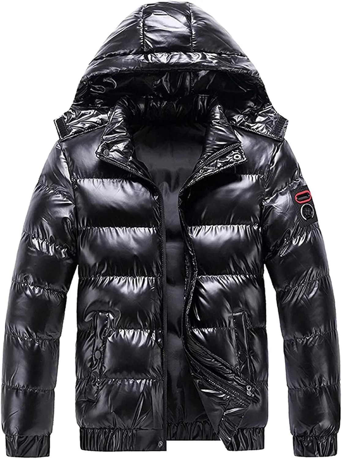 Glossy Puffer Jacket Men Quilted Insulated Jacket Zip up Padded Coat Warm Down Jacket Casual Winter Jacket Outwear