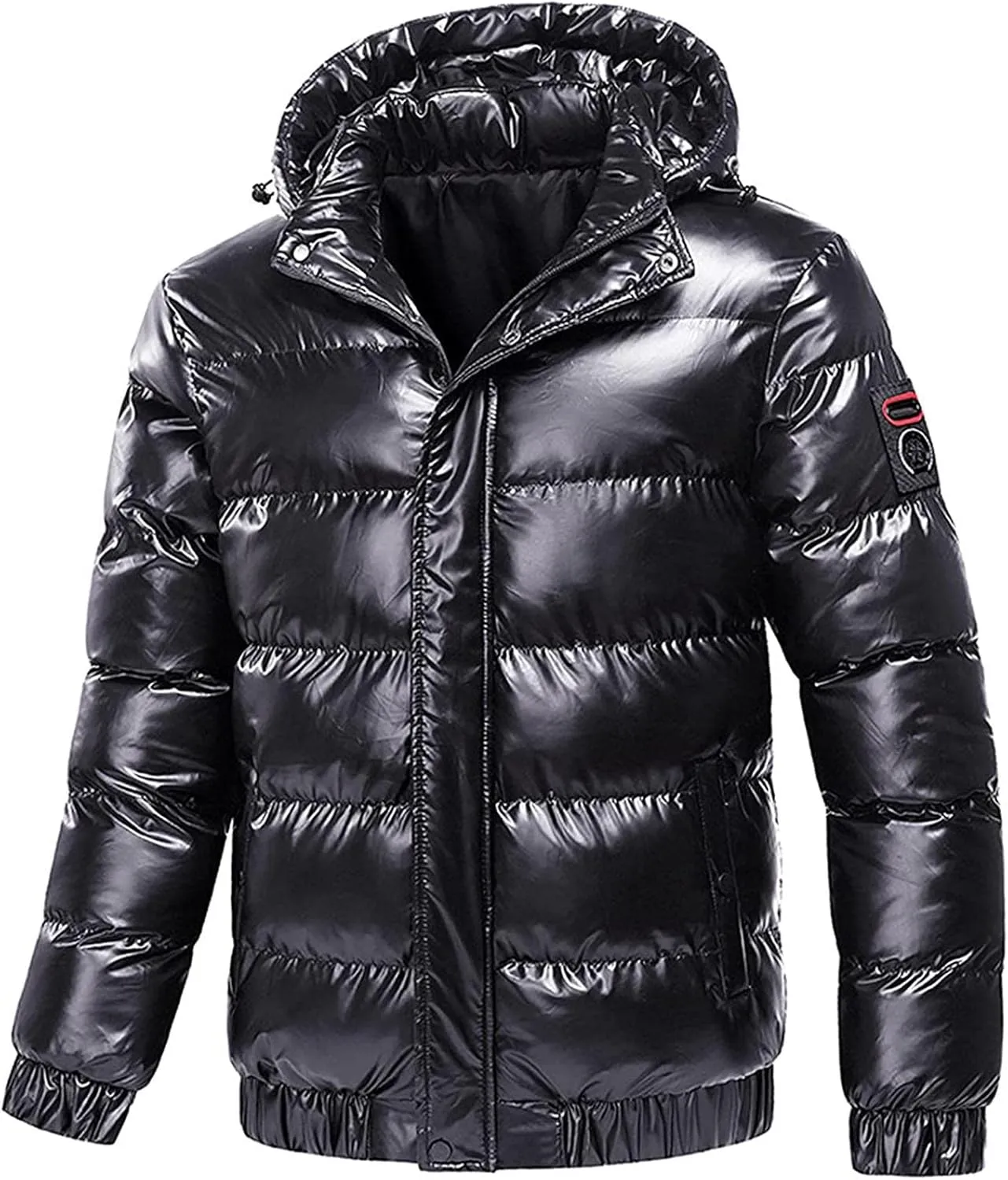 Glossy Puffer Jacket Men Quilted Insulated Jacket Zip up Padded Coat Warm Down Jacket Casual Winter Jacket Outwear