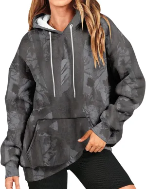 GOFULY Camo Hoodie Womens Fall Oversized Sweatshirt Maple Leaf Print Drawstring Trendy Camo Shirt Clothes With Pockets