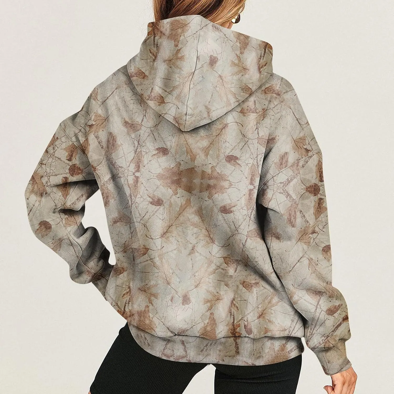 GOFULY Camo Hoodie Womens Fall Oversized Sweatshirt Maple Leaf Print Drawstring Trendy Camo Shirt Clothes With Pockets