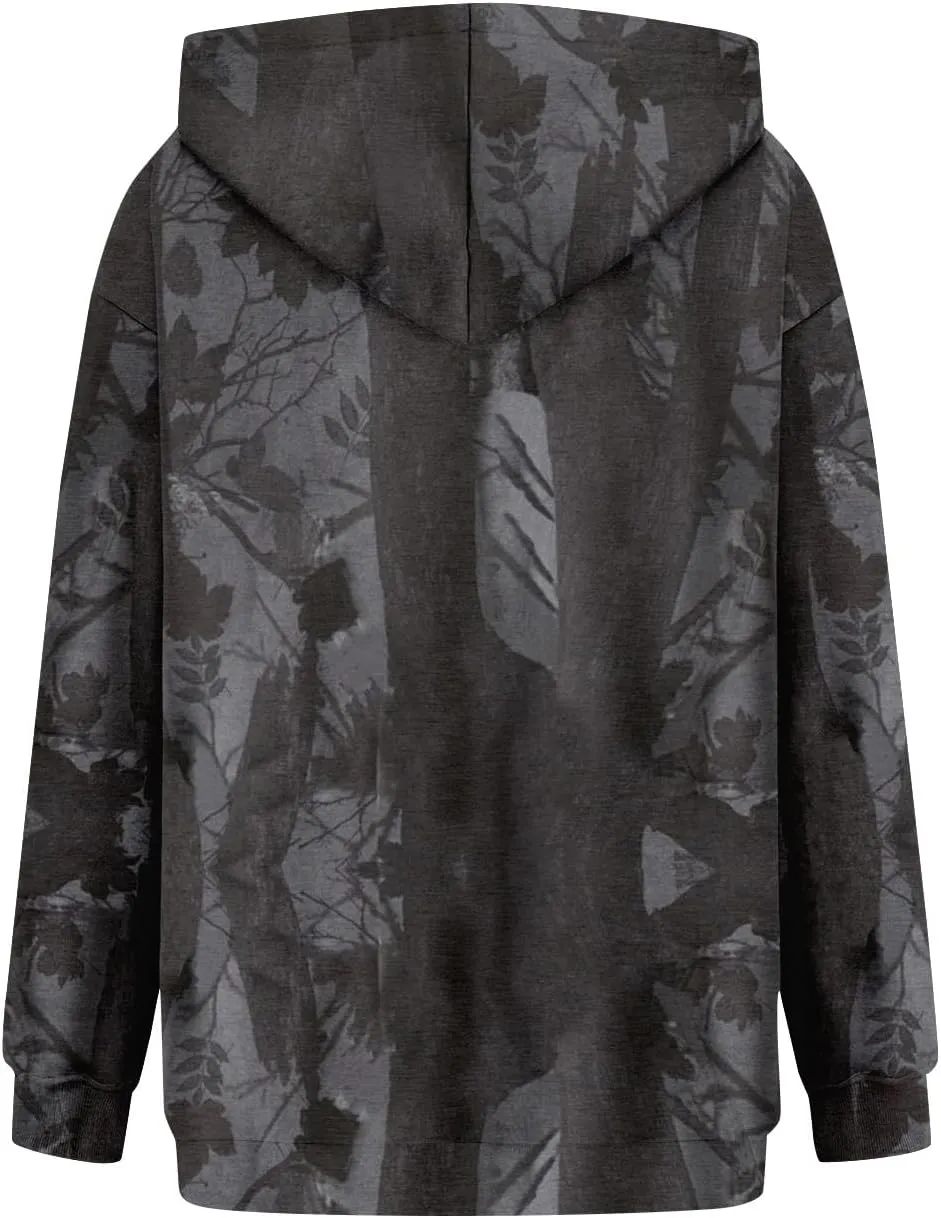 GOFULY Camo Hoodie Womens Fall Oversized Sweatshirt Maple Leaf Print Drawstring Trendy Camo Shirt Clothes With Pockets