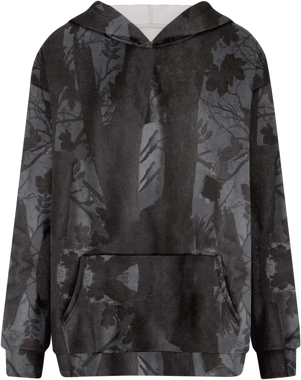 GOFULY Camo Hoodie Womens Fall Oversized Sweatshirt Maple Leaf Print Drawstring Trendy Camo Shirt Clothes With Pockets