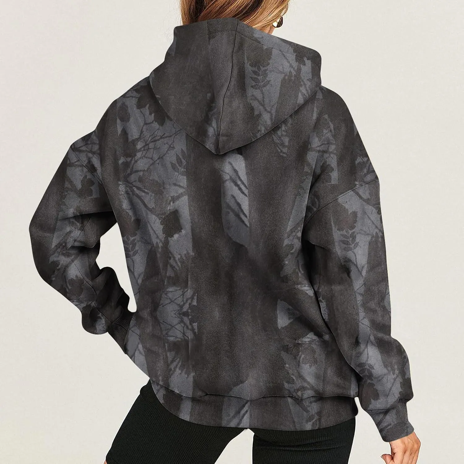 GOFULY Camo Hoodie Womens Fall Oversized Sweatshirt Maple Leaf Print Drawstring Trendy Camo Shirt Clothes With Pockets