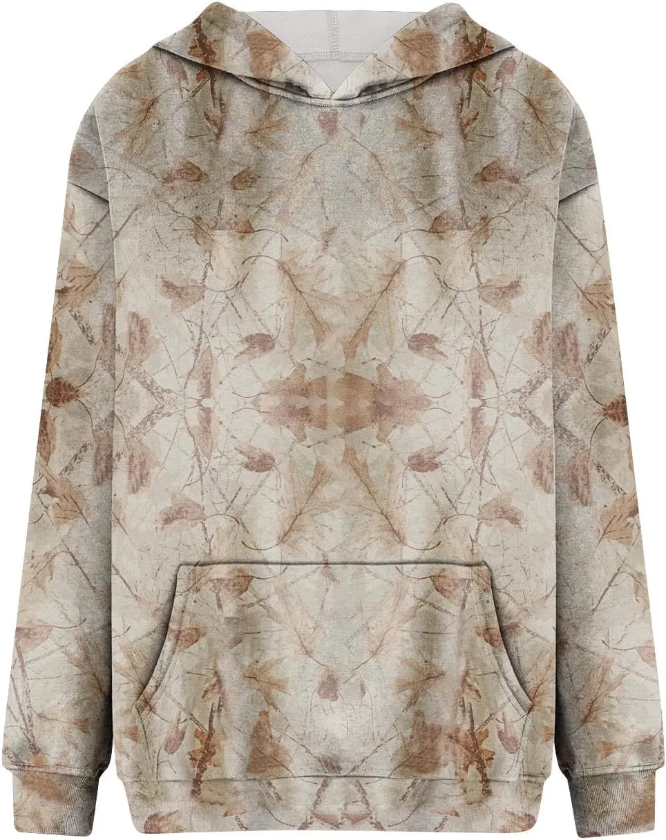 GOFULY Camo Hoodie Womens Fall Oversized Sweatshirt Maple Leaf Print Drawstring Trendy Camo Shirt Clothes With Pockets