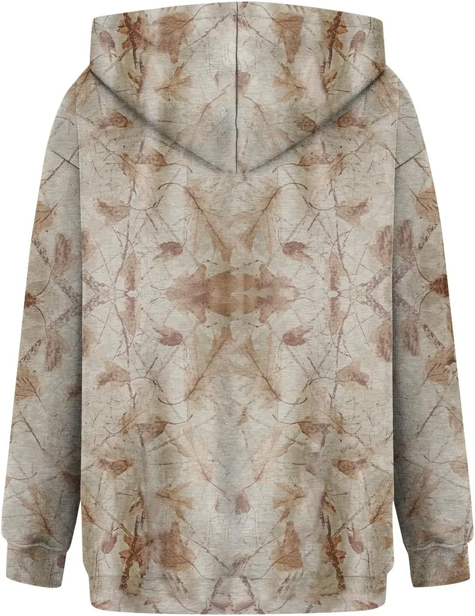 GOFULY Camo Hoodie Womens Fall Oversized Sweatshirt Maple Leaf Print Drawstring Trendy Camo Shirt Clothes With Pockets