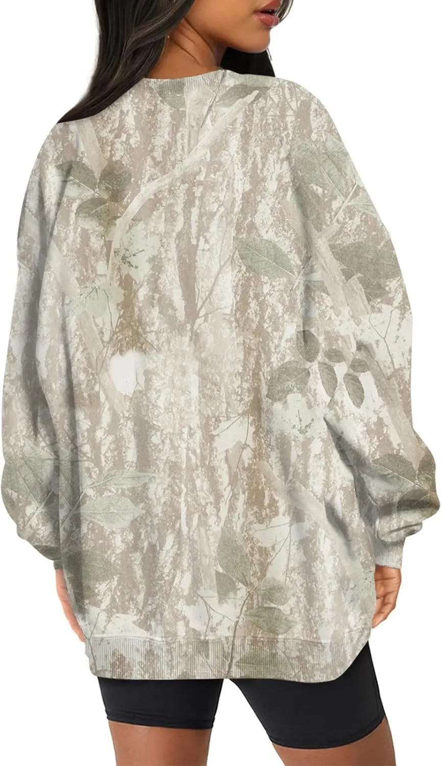 GOFULY Camo Sweatshirt For Women Crewneck Fall Oversized Y2k Camo Shirt Pullover Long Sleeve Maple Leaf Print Travel Clothes