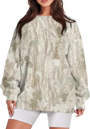 GOFULY Camo Sweatshirt For Women Crewneck Fall Oversized Y2k Camo Shirt Pullover Long Sleeve Maple Leaf Print Travel Clothes