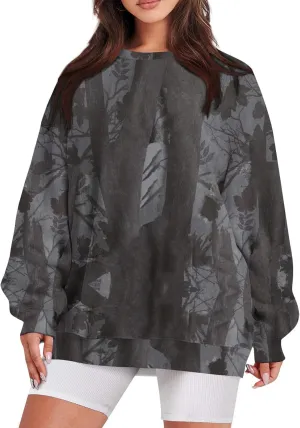GOFULY Camo Sweatshirt For Women Crewneck Fall Oversized Y2k Camo Shirt Pullover Long Sleeve Maple Leaf Print Travel Clothes
