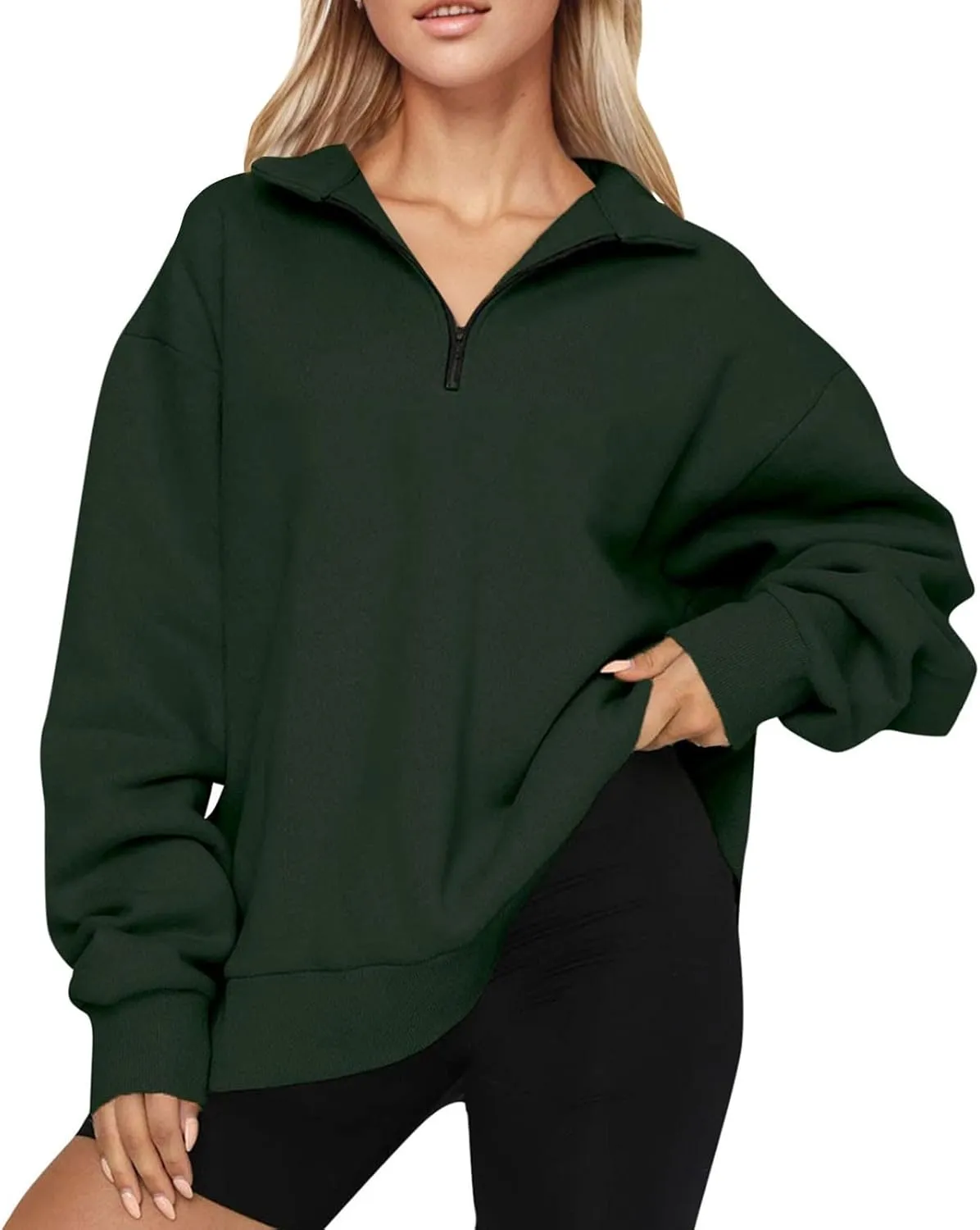 GOFULY Quarter Zip Pullover Women Fleece Fall Long Sleeve Lapel Collar Oversized Sweatshirt Drop Shoulder Shirt Winter Clothe