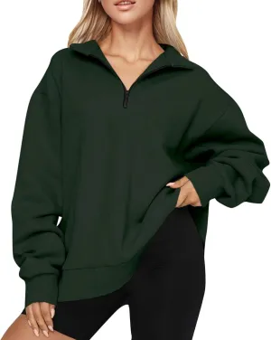 GOFULY Quarter Zip Pullover Women Fleece Fall Long Sleeve Lapel Collar Oversized Sweatshirt Drop Shoulder Shirt Winter Clothe