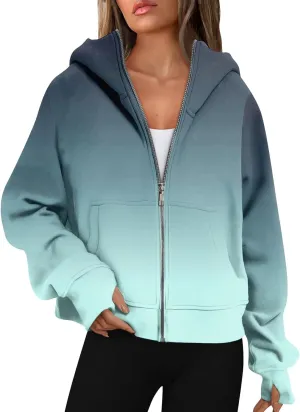 GOFULY Zip Up Hoodies For Women Trendy Long Sleeve Hooded Sweatshirts Fall Thumb Holes Jackets Winter Outfits With Pockets
