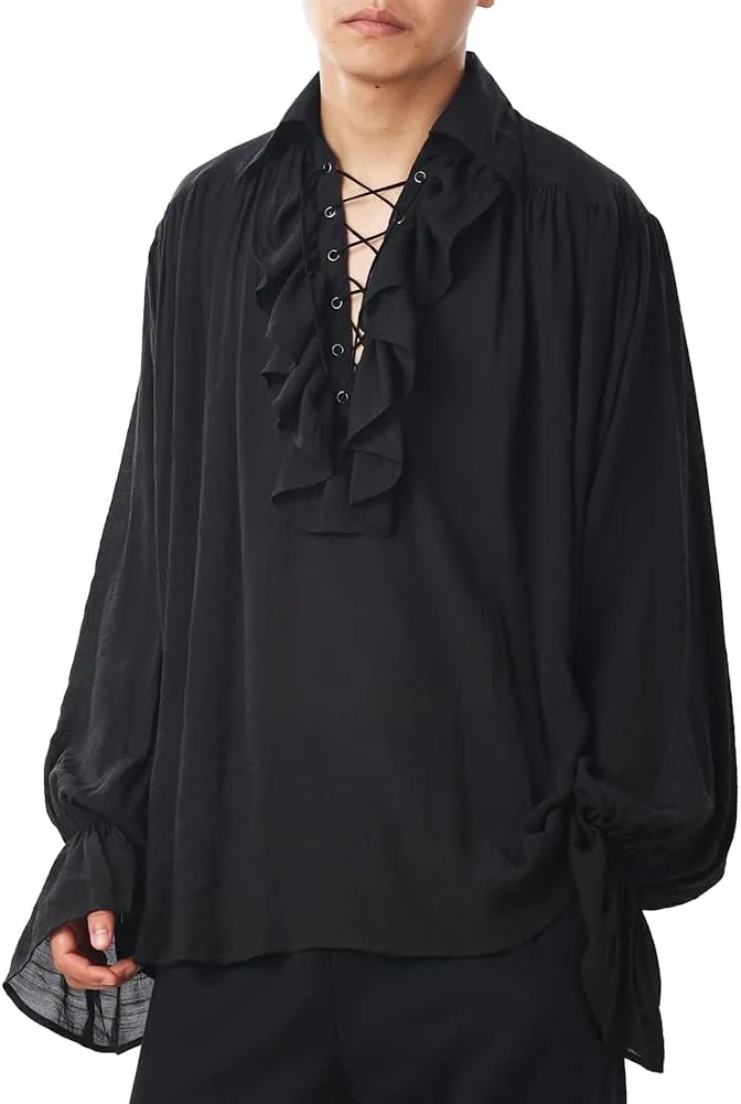 GRACEART Men Pirate Shirt Women Vampire Renaissance Shirts Victorian Ruffled Medieval Costume Cotton Linen Shirt