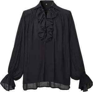 GRACEART Men Pirate Shirt Women Vampire Renaissance Shirts Victorian Ruffled Medieval Costume Cotton Linen Shirt