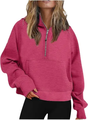 Half Zip Up Hoodie For Women Trendy 2023 Fall y2k Outfits Oversized Long Sleeve Hooded Sweatshirt Pullover