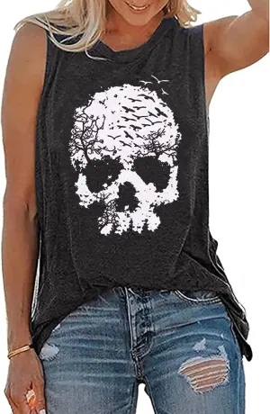 Halloween Skull Shirt for Women Vintage Gothic Graphic T Shirt Novelty Skeleton Halloween Hocus Pocus T-Shirt Tops