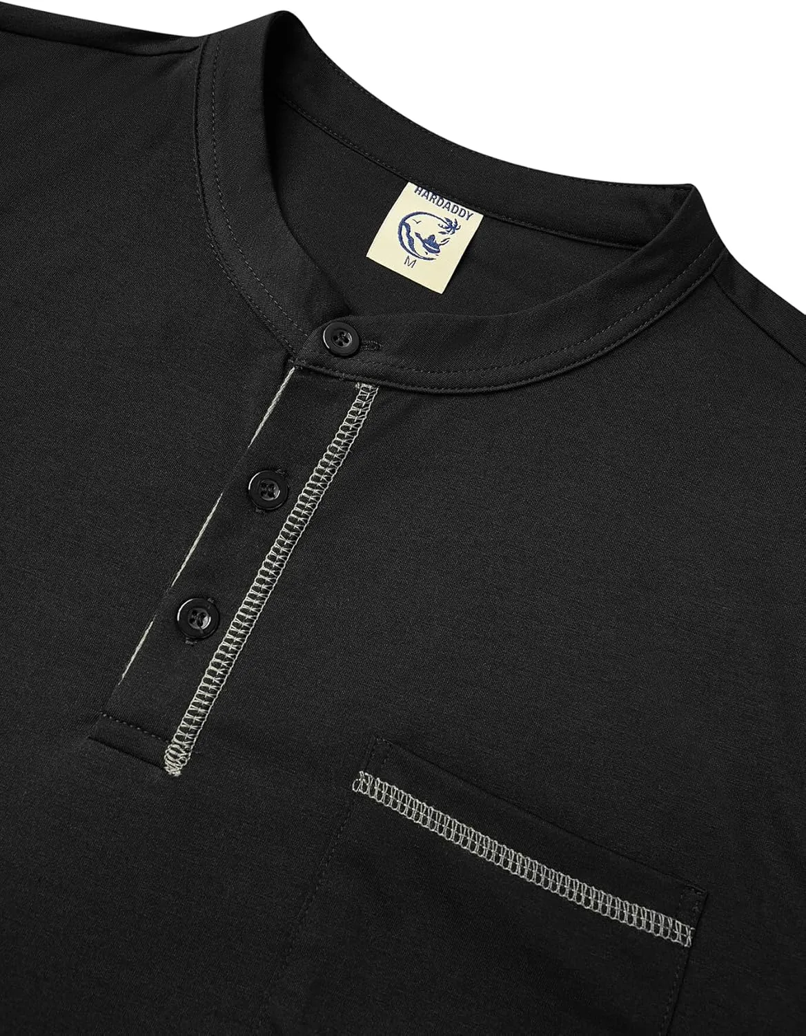 Hardaddy Color Contrast Henley Shirt Long Sleeve Button T-Shirt Henley Tshirt for Men Basic Pullover Shirt with Pocket