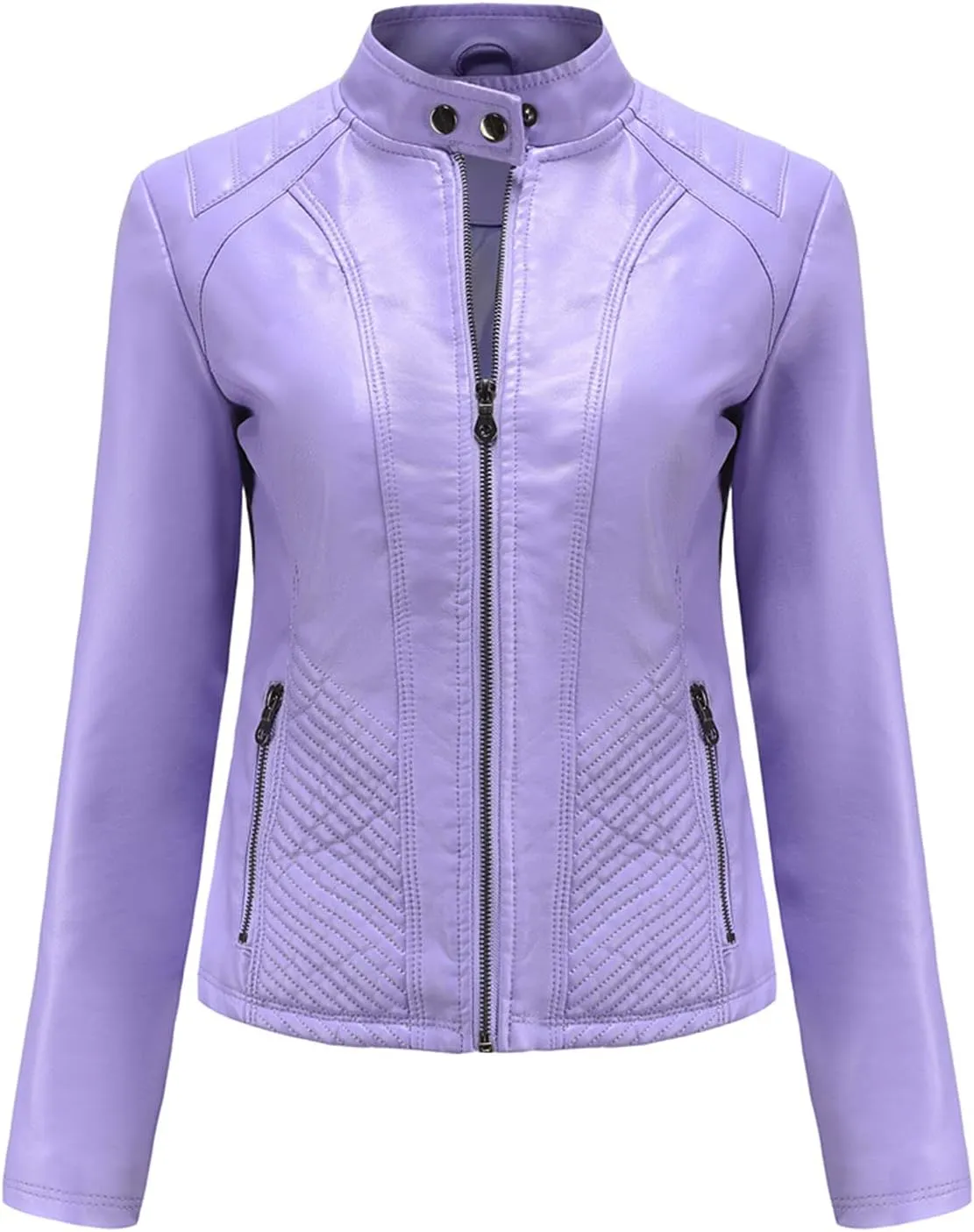 Hasta Faux Leather Jacket Crop Plus Size Women Slim Fit Motorcycle Bike Coat Stand Collar Zip Pocket Short Pleather Jacket
