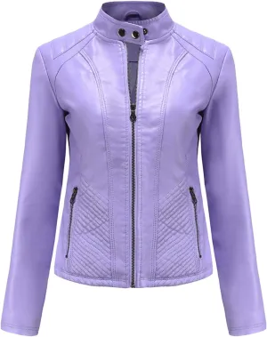 Hasta Faux Leather Jacket Crop Plus Size Women Slim Fit Motorcycle Bike Coat Stand Collar Zip Pocket Short Pleather Jacket