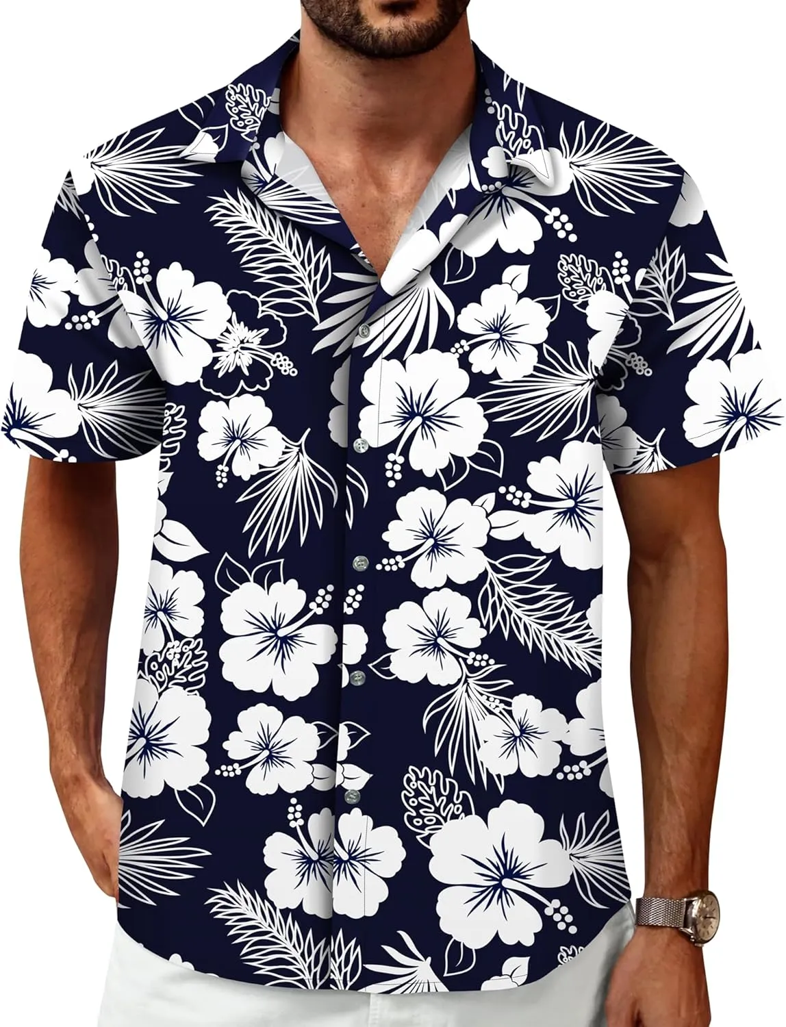 Hawaiian Shirt for Men, Tropical Shirts Casual Summer Button Down Short Sleeve Floral Shirt Vacation Outfits Cruise Shirt
