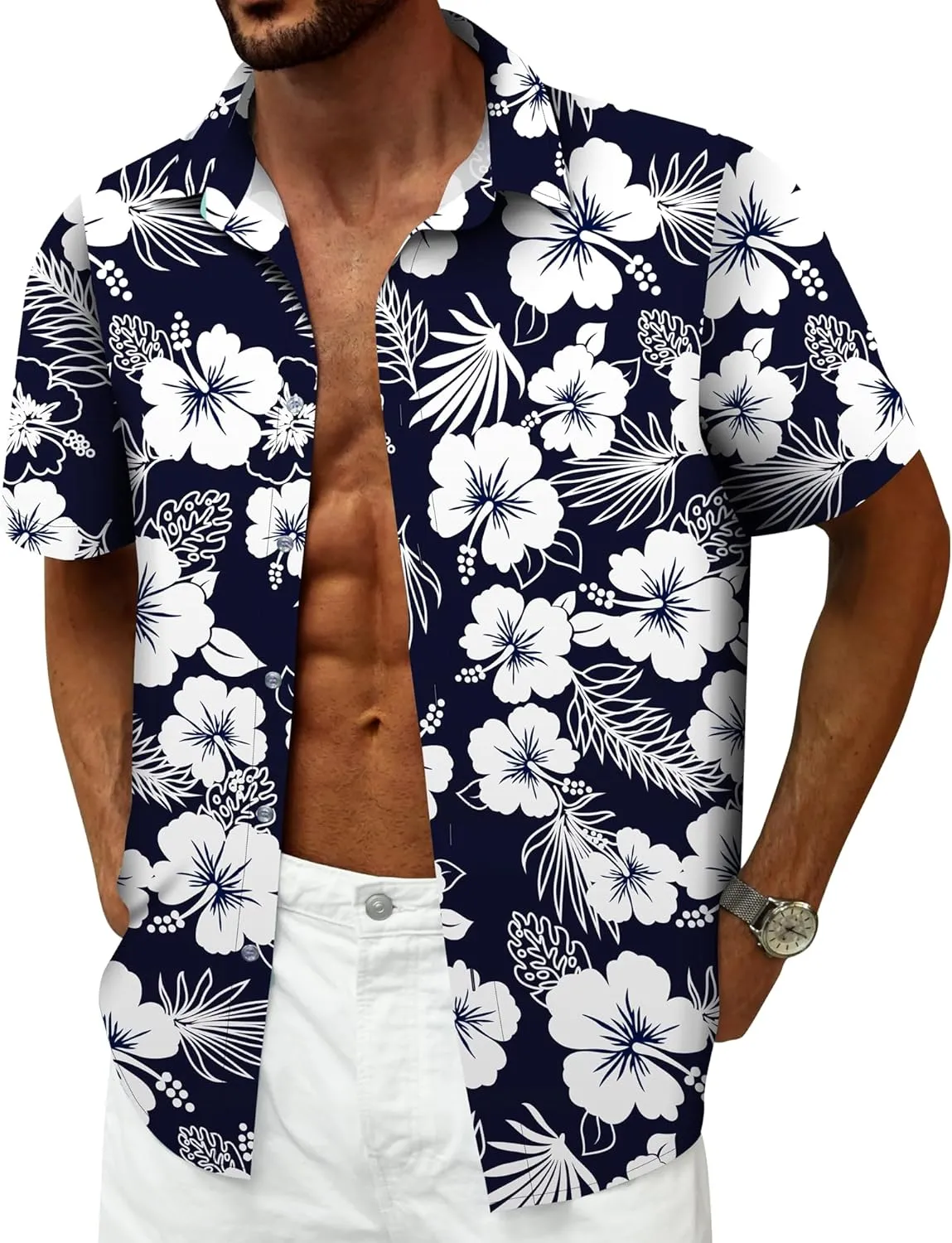 Hawaiian Shirt for Men, Tropical Shirts Casual Summer Button Down Short Sleeve Floral Shirt Vacation Outfits Cruise Shirt