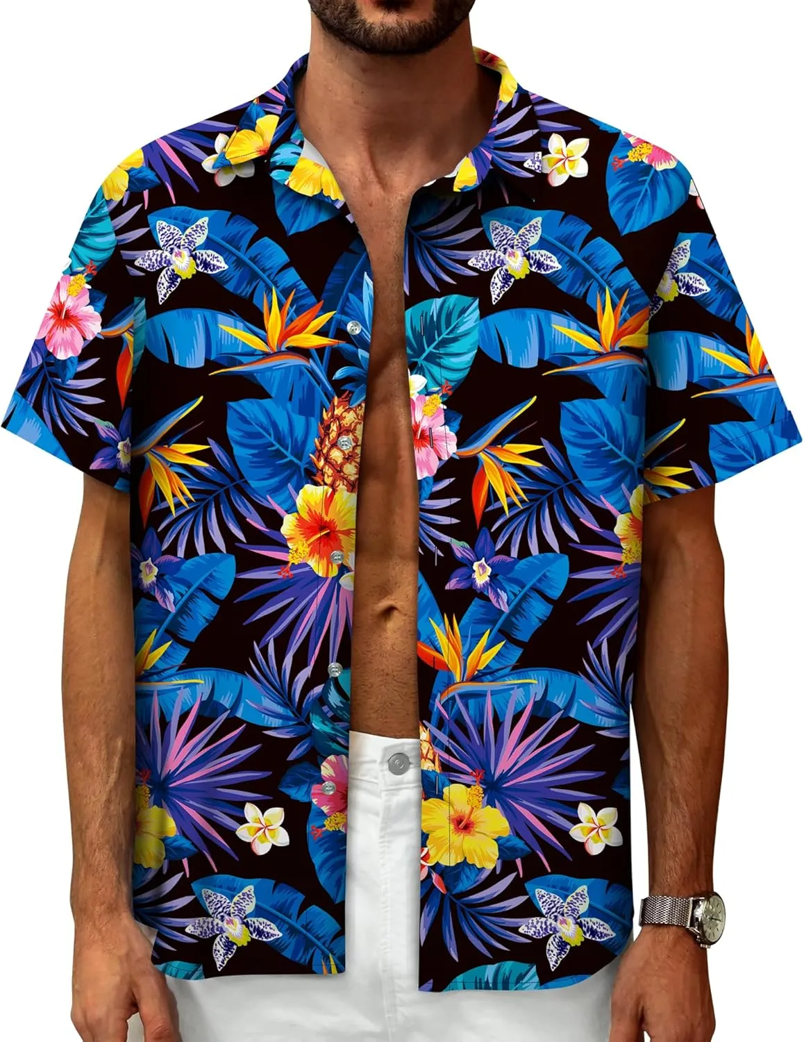 Hawaiian Shirt for Men, Tropical Shirts Casual Summer Button Down Short Sleeve Floral Shirt Vacation Outfits Cruise Shirt