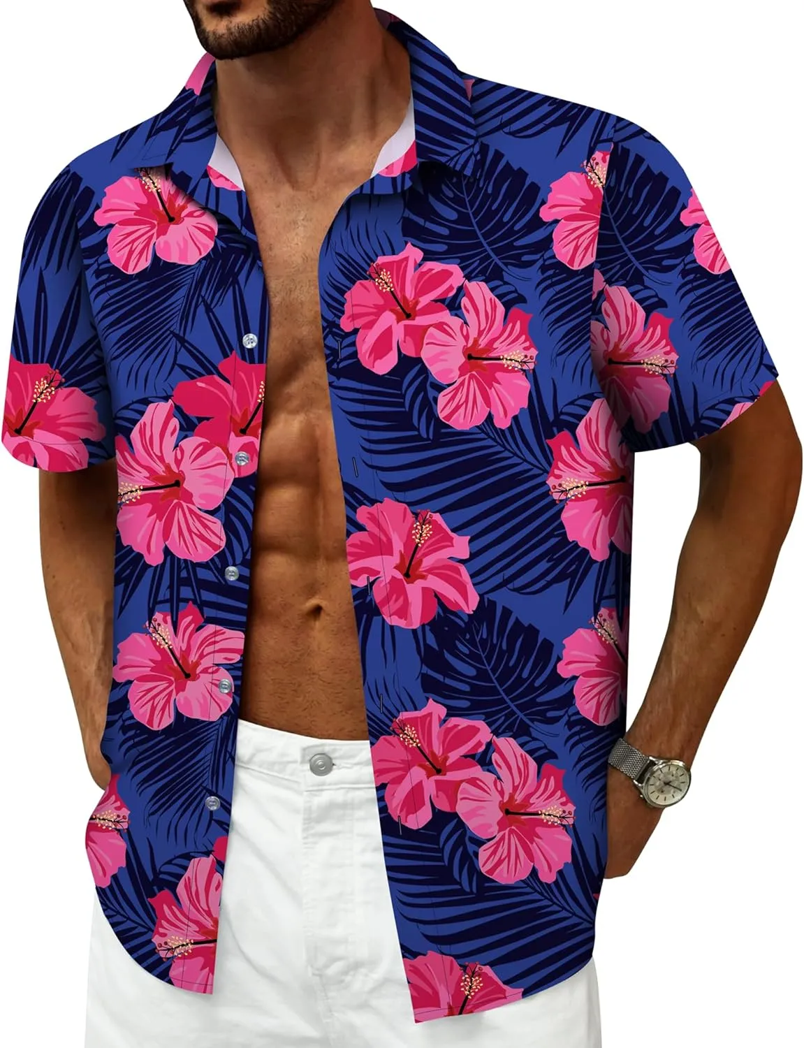 Hawaiian Shirt for Men, Tropical Shirts Casual Summer Button Down Short Sleeve Floral Shirt Vacation Outfits Cruise Shirt