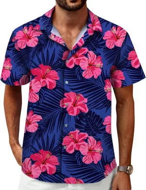 Hawaiian Shirt for Men, Tropical Shirts Casual Summer Button Down Short Sleeve Floral Shirt Vacation Outfits Cruise Shirt