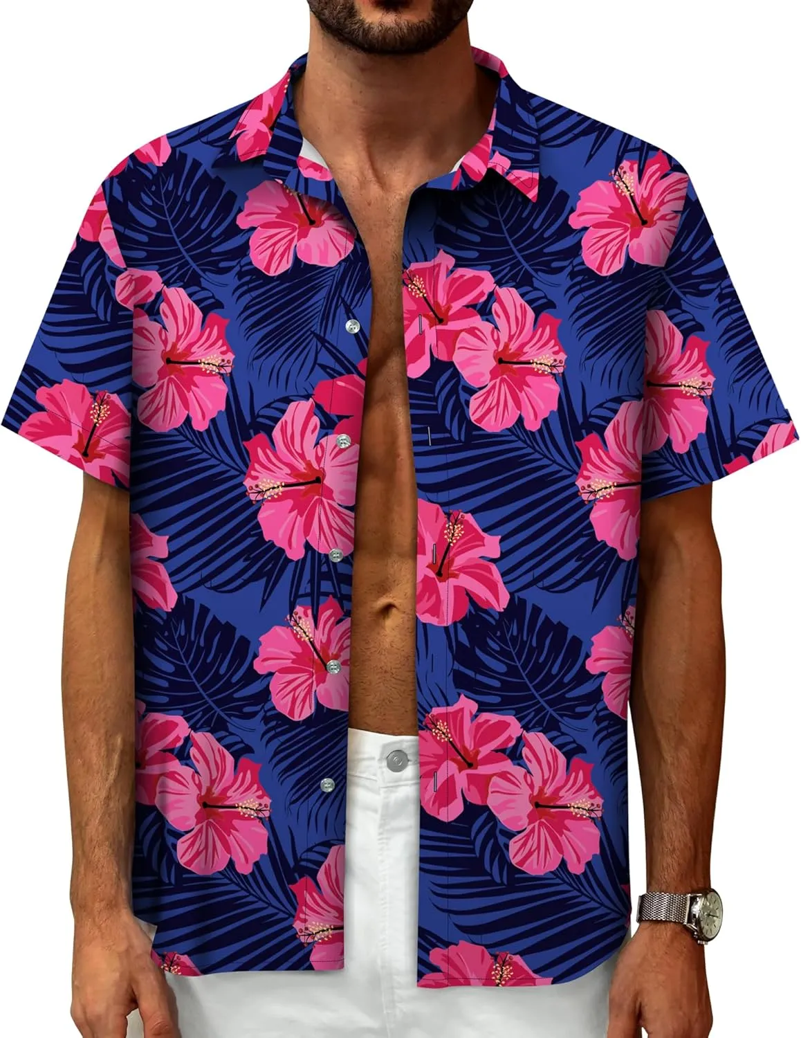 Hawaiian Shirt for Men, Tropical Shirts Casual Summer Button Down Short Sleeve Floral Shirt Vacation Outfits Cruise Shirt
