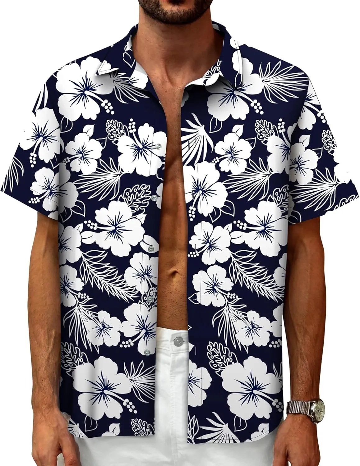 Hawaiian Shirt for Men, Tropical Shirts Casual Summer Button Down Short Sleeve Floral Shirt Vacation Outfits Cruise Shirt