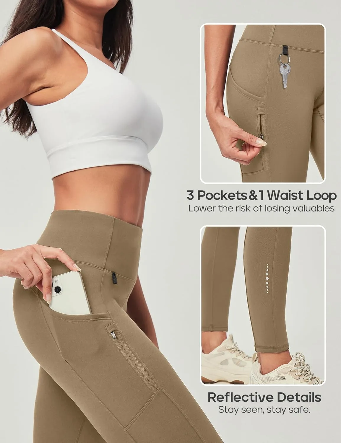 Heathyoga Fleece Lined Leggings Women with Pockets Water Resistant Thermal Leggings Winter Warm Yoga Pants Hiking Running