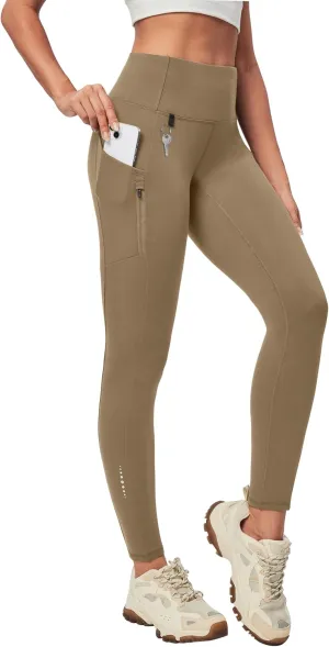 Heathyoga Fleece Lined Leggings Women with Pockets Water Resistant Thermal Leggings Winter Warm Yoga Pants Hiking Running