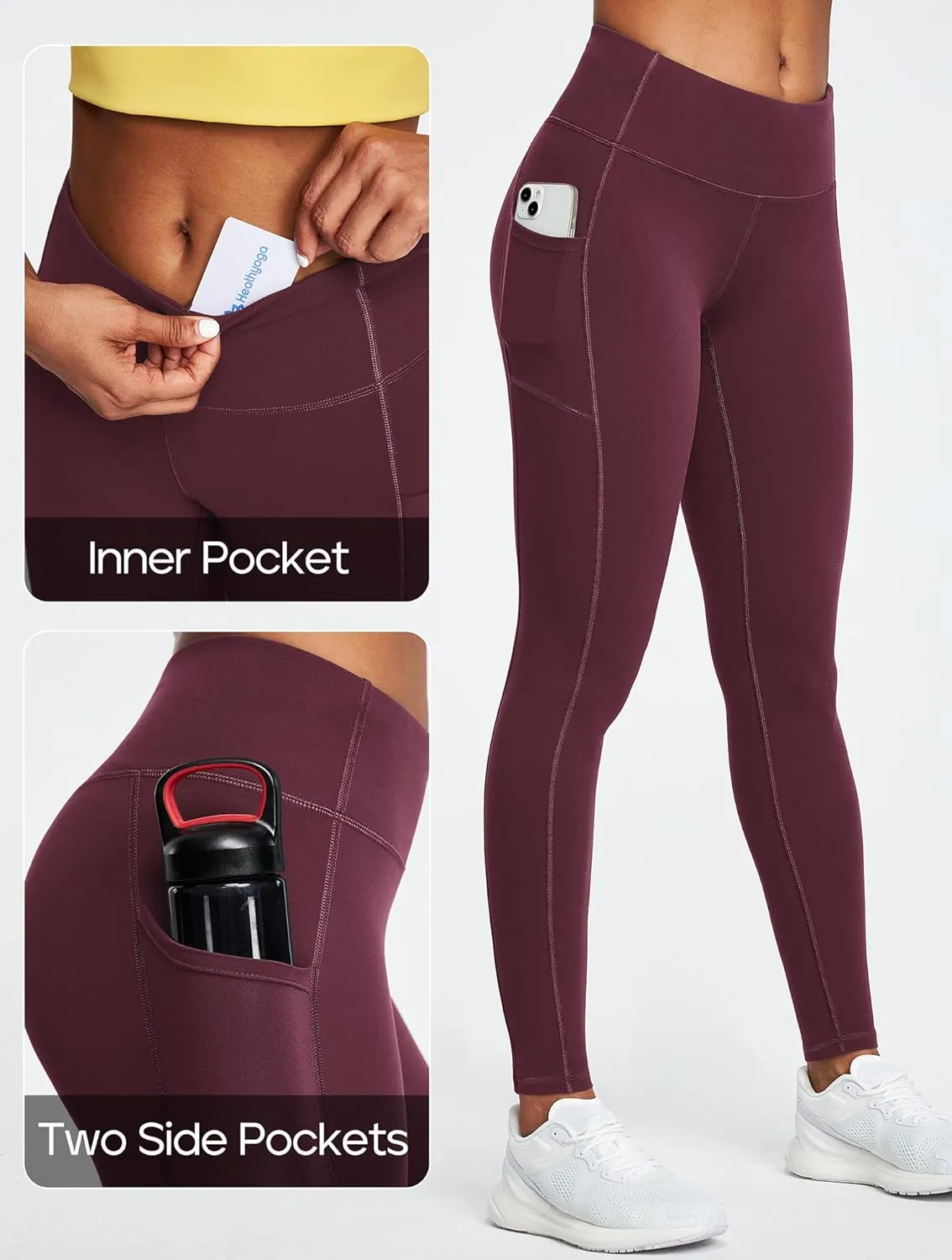 Heathyoga Leggings with Pockets for Women Tummy Control High Waist Yoga Pants with pockets for Workout Athletic Leggings