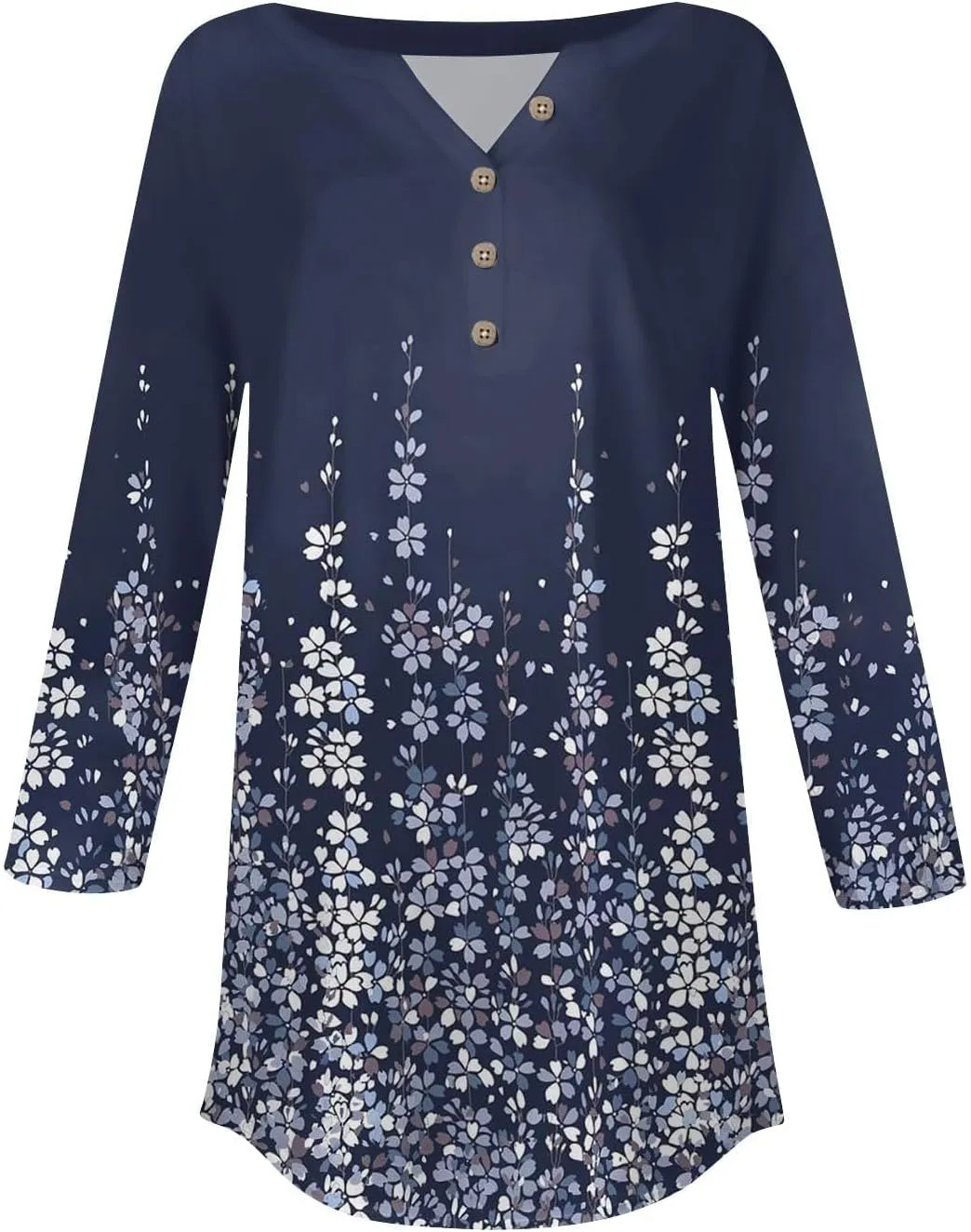 Henley Summer Shirts 3/4 Length Sleeve Womens Tops Vintage Print Casual Trendy Loose Fit 2025 Tunic Blouses