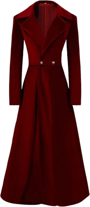 HGps8w Women Vintage Velvet Trench Coat Double Breasted Swing Dress Jacket Winter Warm Long Overcoat Windbreaker