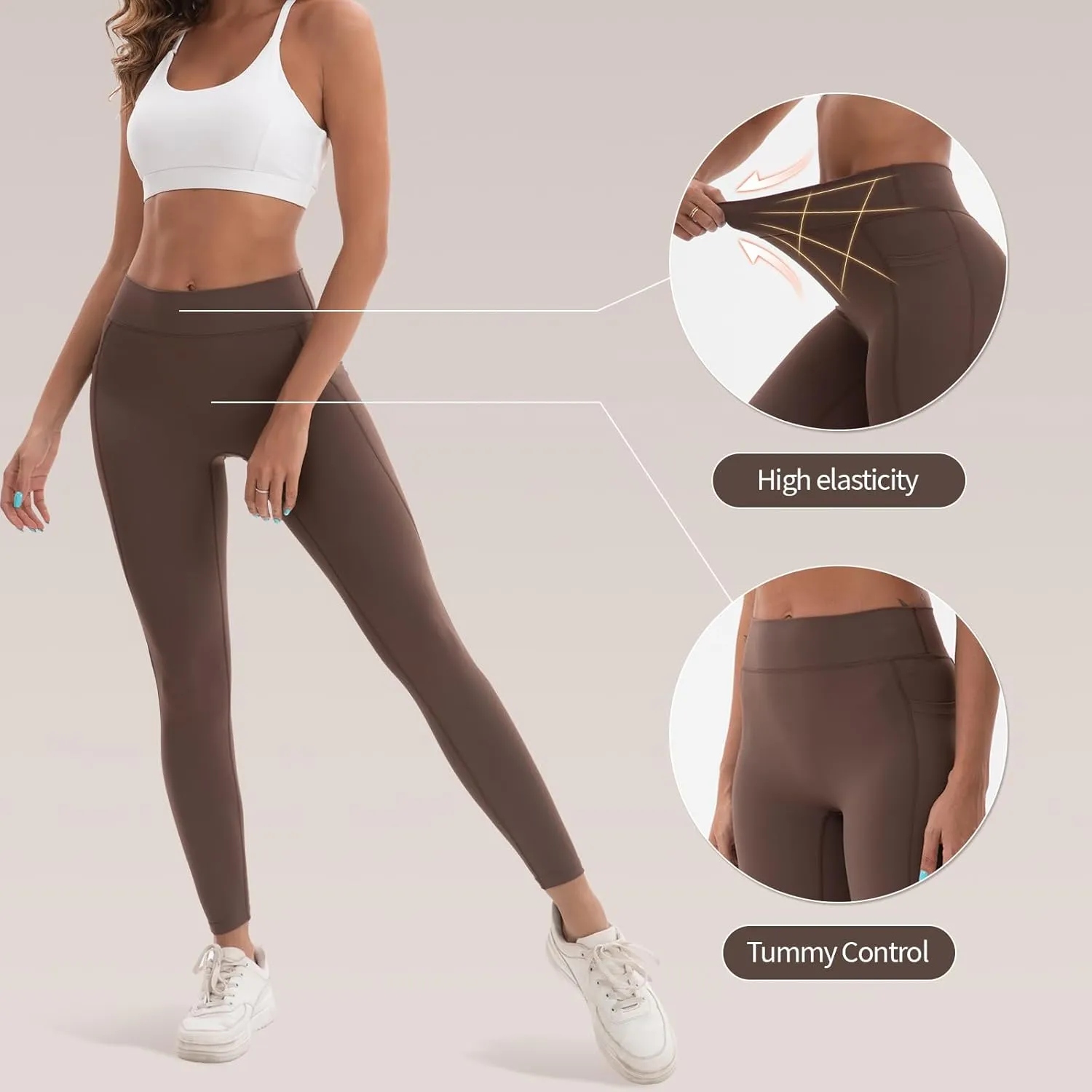 High Waisted Leggings for Women Brown Workout Leggings for Women Soft Yoga Pants Athletic Pants
