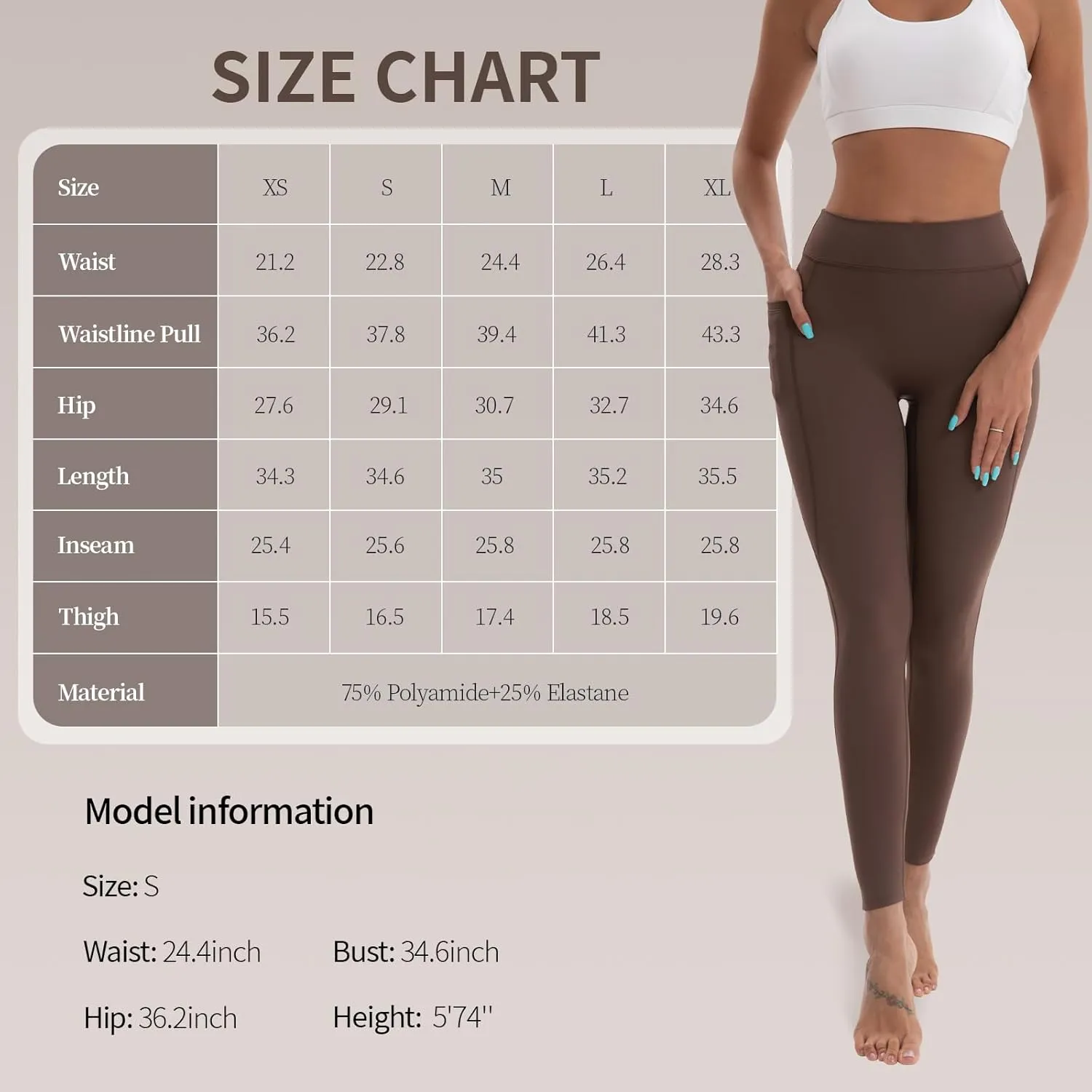 High Waisted Leggings for Women Brown Workout Leggings for Women Soft Yoga Pants Athletic Pants