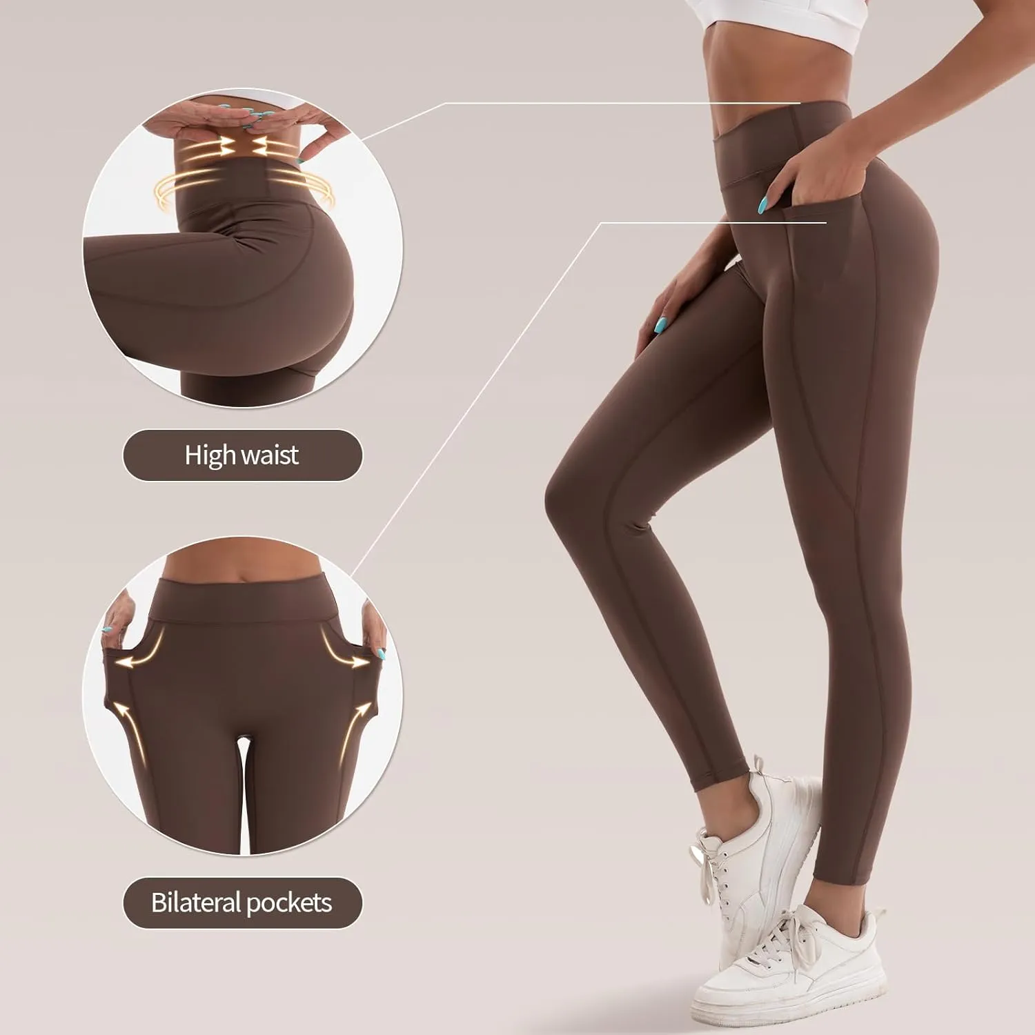High Waisted Leggings for Women Brown Workout Leggings for Women Soft Yoga Pants Athletic Pants
