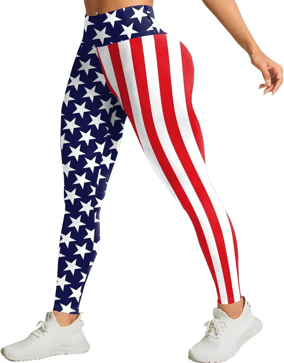 High Waisted Leggings for Women,American Flag Workout Leggings for Women Soft Running Pants