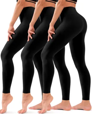 Hmuuo 3 Pack Leggings for Women High Waisted Tummy Control No See-Through Yoga Pants Workout Running Leggings