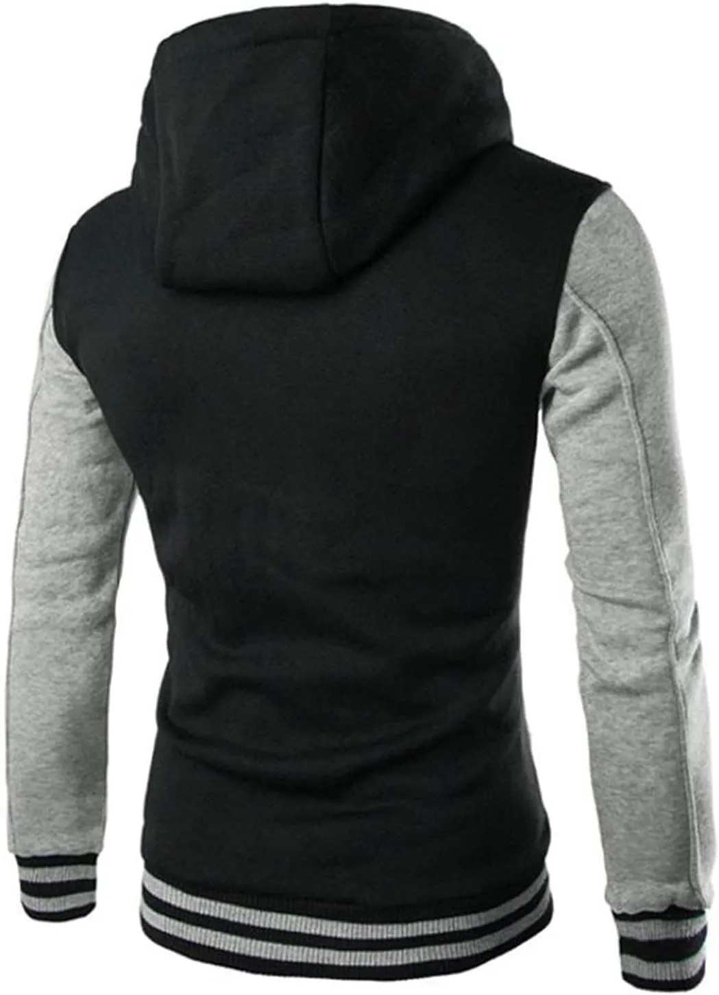 Hooded Varsity Jacket Men,Contrast Color Patchwork Baseball Jacket Button Slim Casual Sports Sweatshirts with Pocket