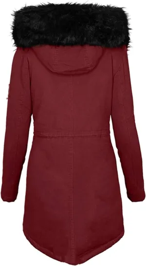 Hooded Winter Down Puffer Coat Fleece Lined Coats Ladies Padded Thermal Overcoat with Faux Hooded Windproof Thicken