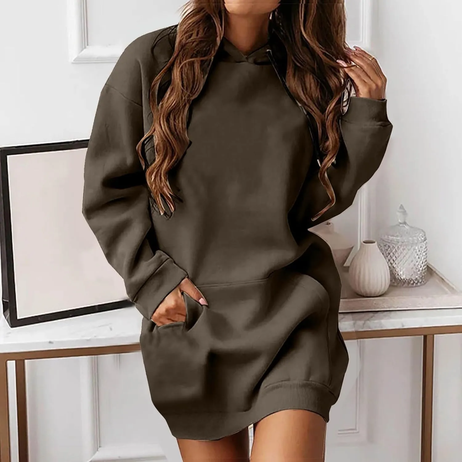 Hoodie Dress for Women Oversized Hoodies for Women Plus Size Casual Crewneck Long Sleeve Pullover with Pockets