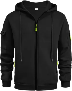 Hoodies for Men Full Zip Up Long Sleeve Sports Hooded Jacket Casual Gym Athletic Sweatshirt Coats with Zip Pockets