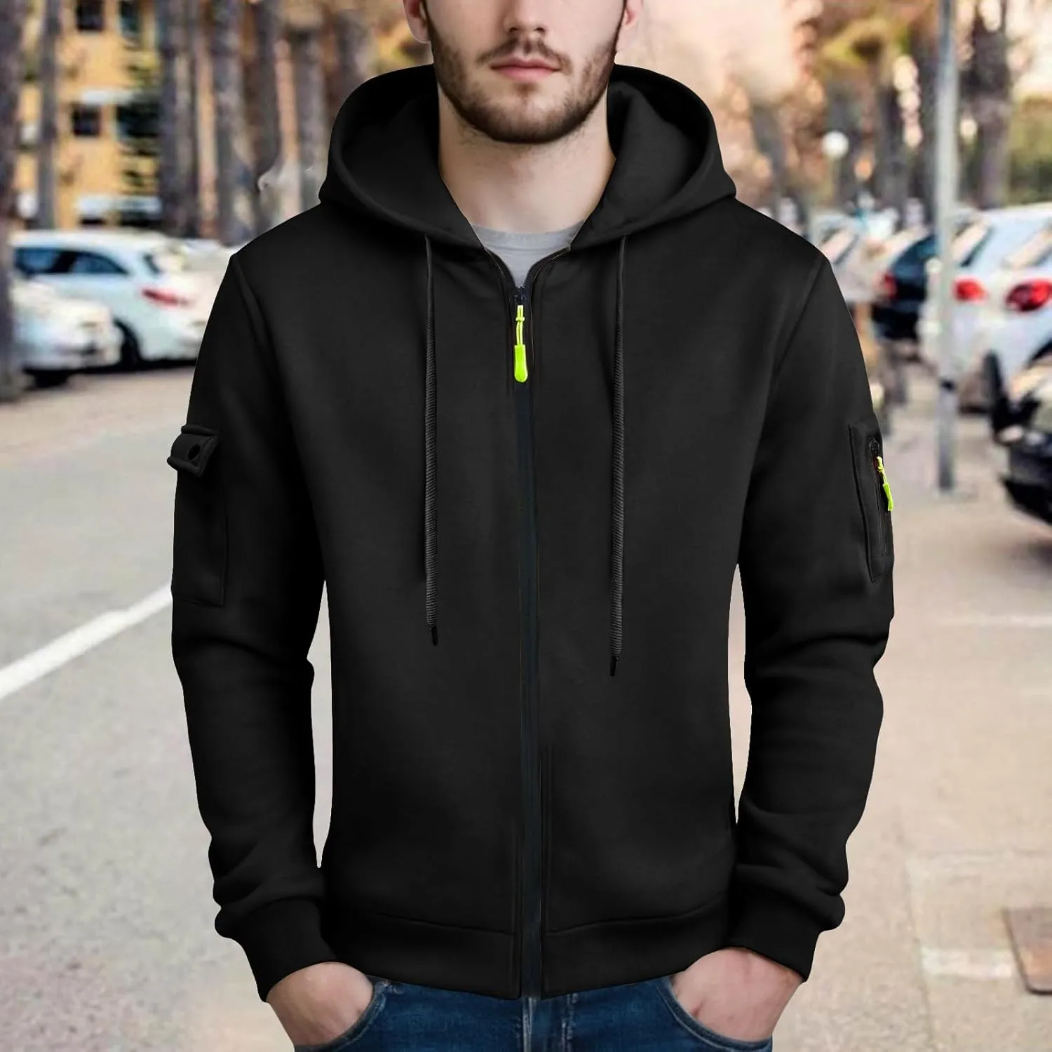 Hoodies for Men Full Zip Up Long Sleeve Sports Hooded Jacket Casual Gym Athletic Sweatshirt Coats with Zip Pockets