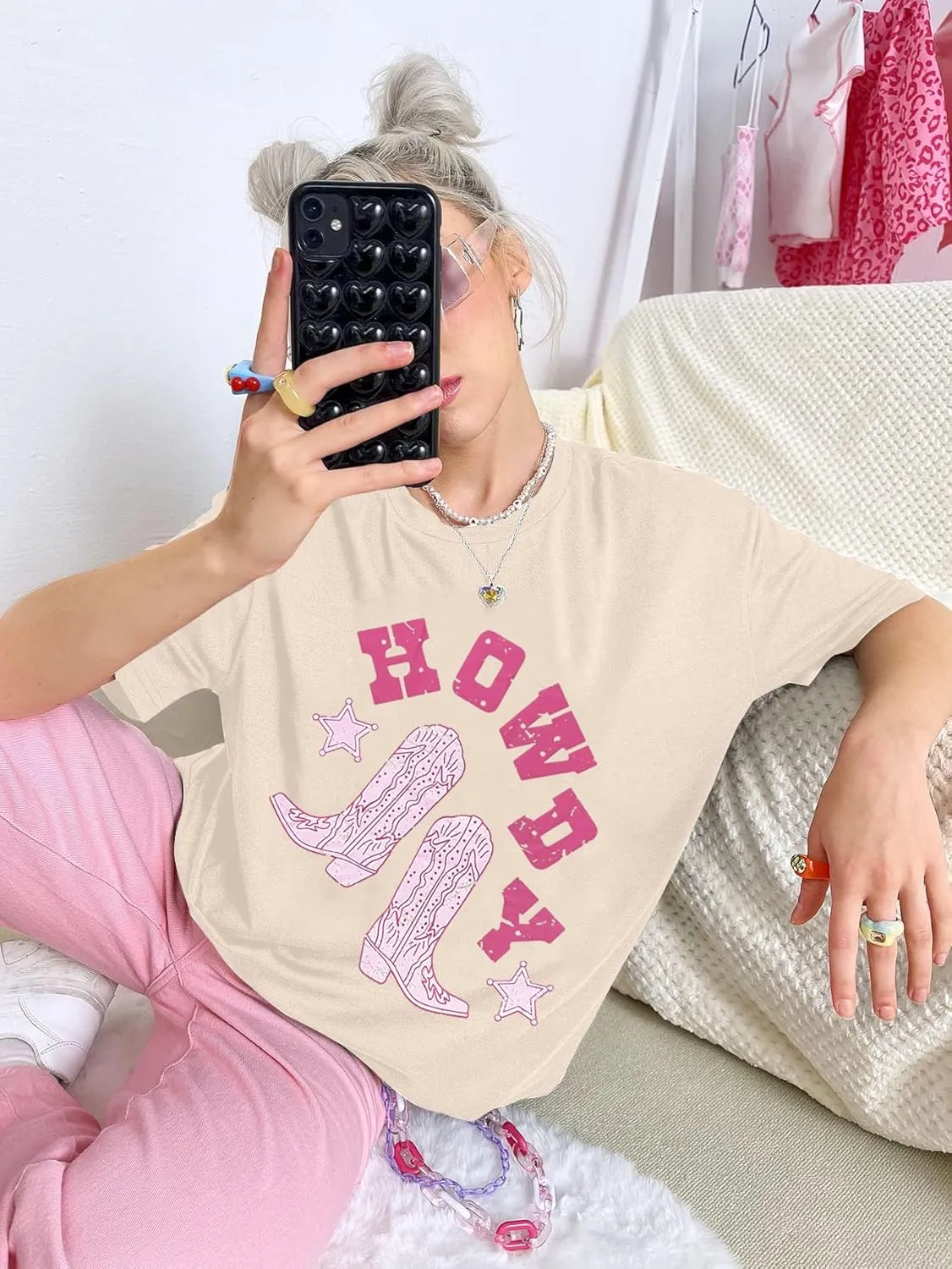 Howdy Shirt for Women Vintage Rodeo Cowgirl Graphic T-Shirt Western Country Concert Tee Tops